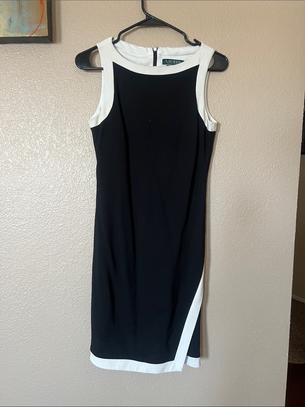 Lauren Ralph Lauren Black and White Contrast Midi Sheath Dress